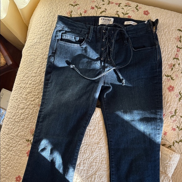 Frame Denim High Rise Lace-Up Jeans - Dark Blue - Picture 5 of 6